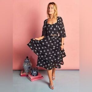 NWT Buru Top Floral Print Sweetheart Neck Long Balloon Sleeve Size XS